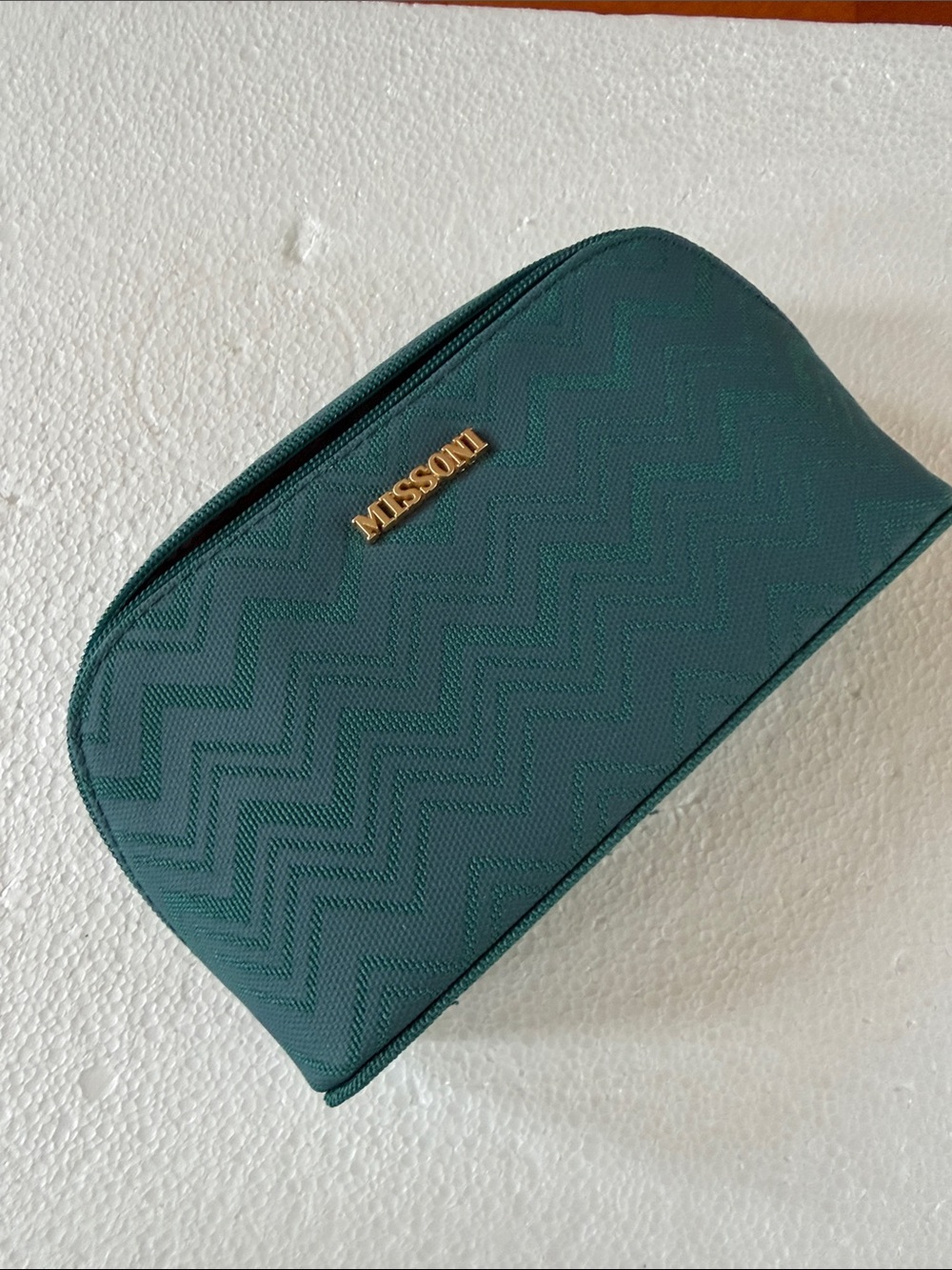 Missoni Teal Chevron Logo Cosmetic Case with Gold Accent
